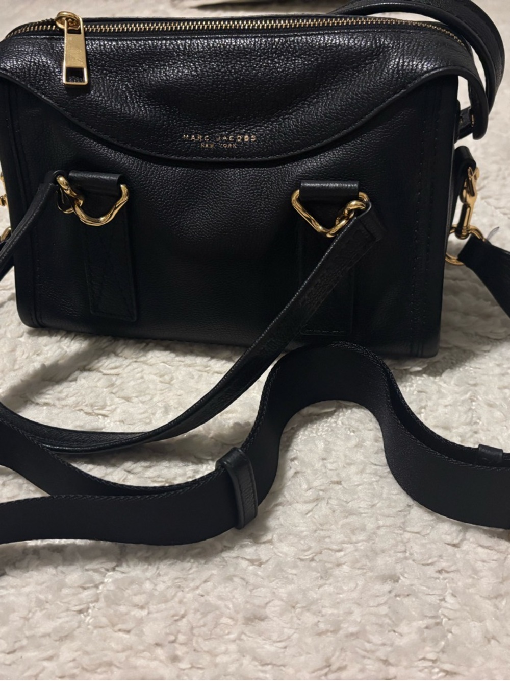 Marc Jacobs Black Leather Crossbody Bag with Gold Hardware